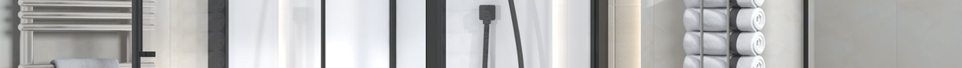 Inloopdouchewand van 8 mm helder glas met koperen profiel in een lichte minimalistische badkamer