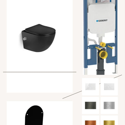 Complete toiletset: DutchLine hangtoilet, Geberit UP320 inbouwreservoir, toiletbril en drukplaat naar keuze