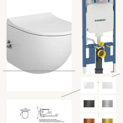 Complete toiletset: VitrA Sento wit met koude bidetkraan incl. toiletbril, Geberit UP320, DutchLine stopkraan chroom en drukplaat naar keuze