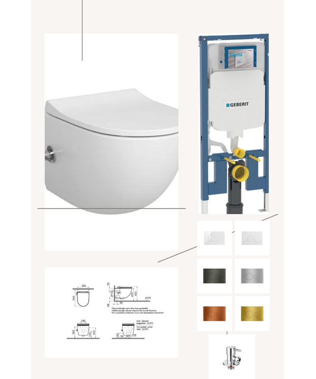 Complete toiletset: VitrA Sento wit met koude bidetkraan incl. toiletbril, Geberit UP320, DutchLine stopkraan chroom en drukplaat naar keuze