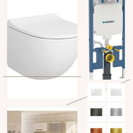 Complete toiletset: VitrA Sento wit met bidet incl. toiletbril, Geberit UP320, DutchLine stopkraan chroom en drukplaat naar keuze