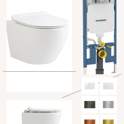 Complete toiletset: Aloni ECO hangtoilet glans wit incl. zitting, Geberit UP320 en DutchLine drukplaat naar keuze