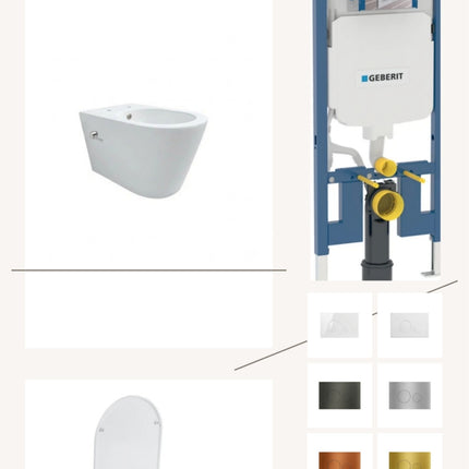 Complete toiletset: DutchLine Hugo Tornado Flush Ondiep glans wit met bidet, Geberit UP320 en DutchLine drukplaat naar keuze