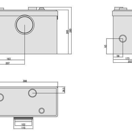 Xellanz Voldac wc-vergruizer 600 W kunststof - technische tekening | Schwertz & Co