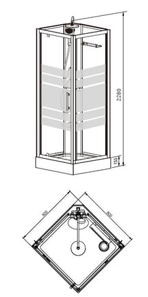 Xellanz Thermo douchecabine 80 x 80 x 218 cm aluminium - technische tekening | Schwertz & Co