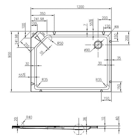 Xellanz Thermo rechts douchecabine 120 x 90 x 218 cm aluminium - technische tekening 2 | Schwertz & Co