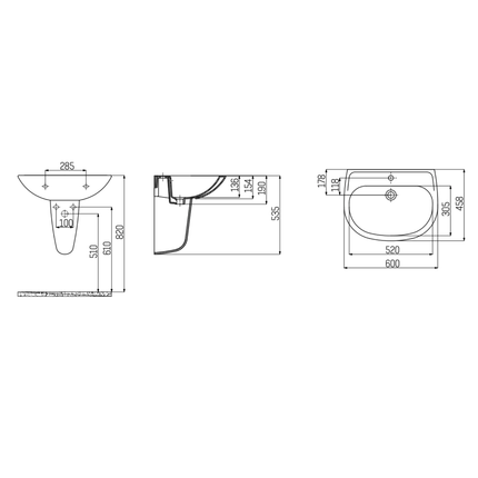 CREAVIT Sedef Wastafel – 60x45 cm – Wit – Met Kraangat