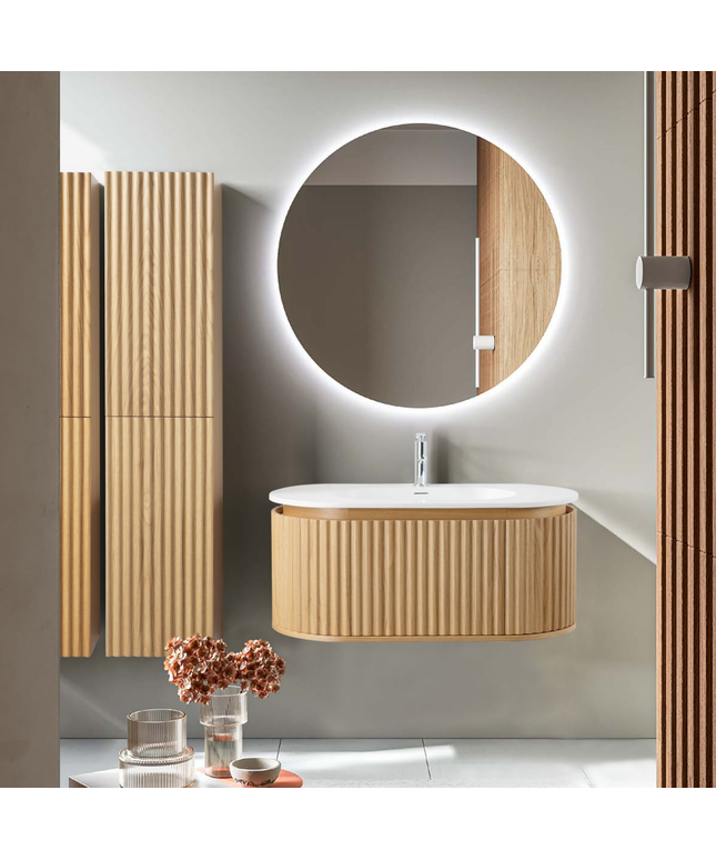 Aloni Begonia High bathroom cabinet - 35x160x35 cm - natural oak - handle -free & soft close - reversible