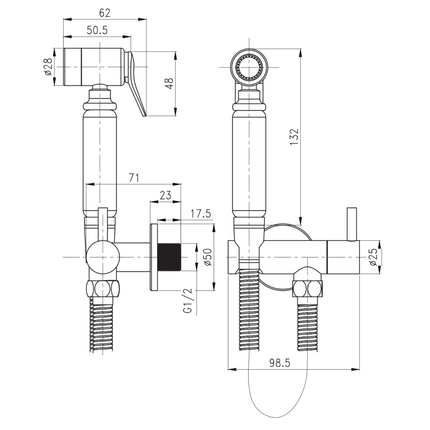 ALONI bidetkraan set – handdouche, doucheslang en houder – mat zwart