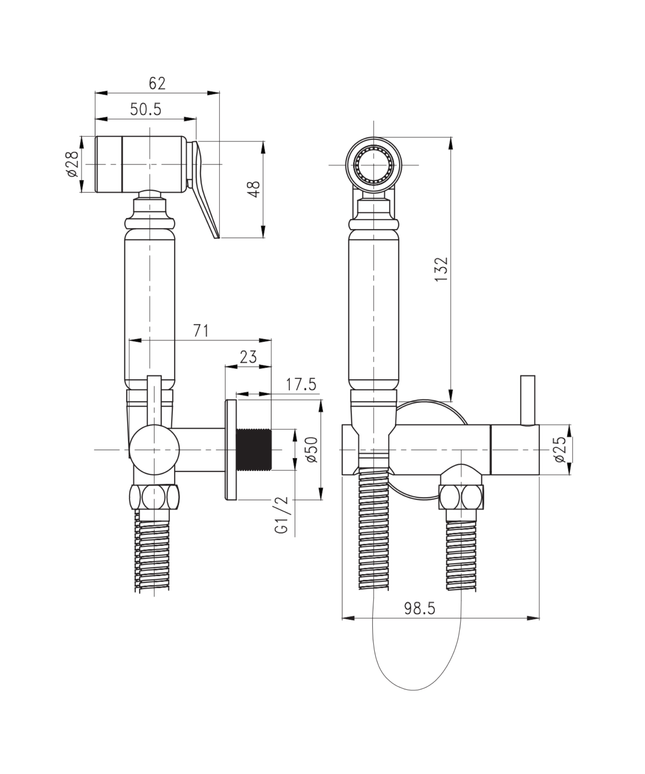 ALONI bidetkraan set – handdouche, doucheslang en houder – mat zwart