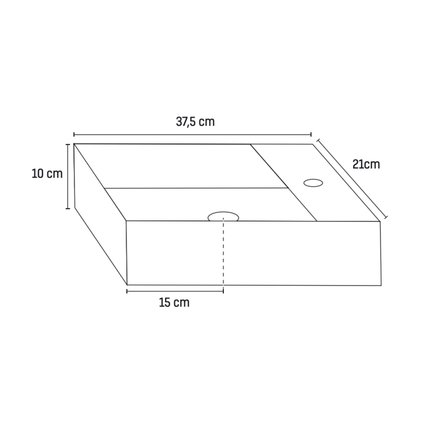 ALONI Wastafel met Kraangat Rechts – 37,5x22x10 cm – Wit
