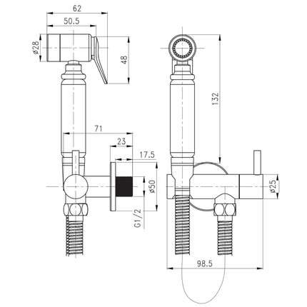 ALONI bidetkraan set – handdouche, doucheslang en houder – chroom