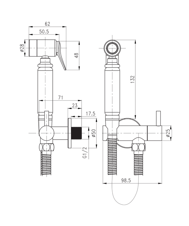 ALONI bidetkraan set – handdouche, doucheslang en houder – chroom