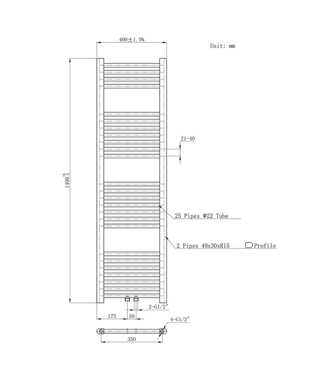 Belrad Bathroom Radiator 1800x500mm - Chrome - Middle connection - 575W