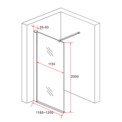 ALONI inloopdouchewand rookglas – 120x200 cm – 8 mm veiligheidsglas