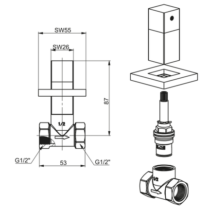 ALONI Quadro inbouw hoekstopkraan 1/2 x 1/2 – mat zwart