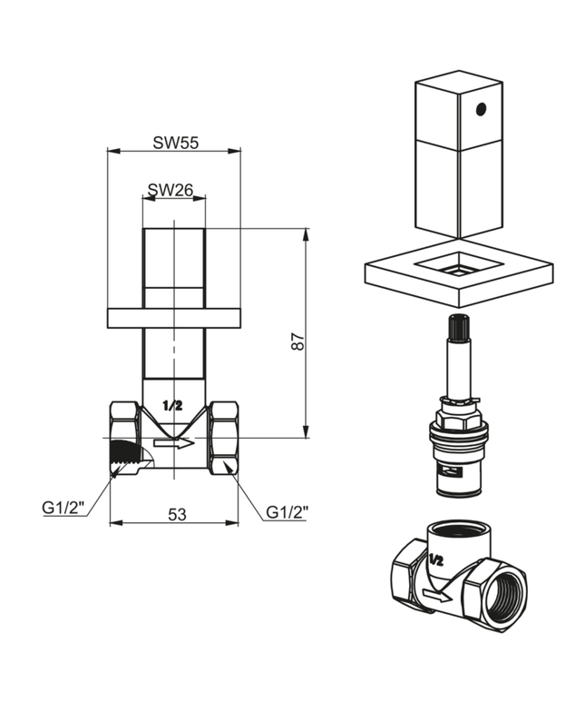 ALONI Quadro inbouw hoekstopkraan 1/2 x 1/2 – mat zwart