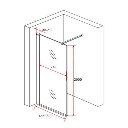 ALONI douchewand champagneglas met koperen profiel – 80x200 cm – 8 mm veiligheidsglas