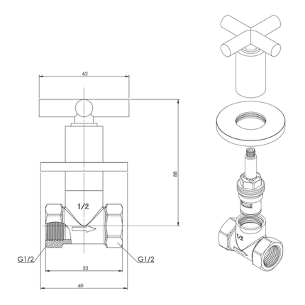ALONI Cross inbouw hoekstopkraan 1/2 x 1/2 – mat zwart