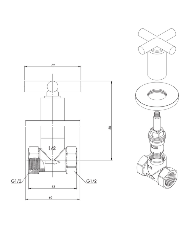 ALONI Cross inbouw hoekstopkraan 1/2 x 1/2 – mat zwart