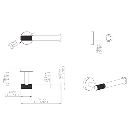 Aloni Stria toiletrolhouder met vaste arm – mat zwart (PVD)