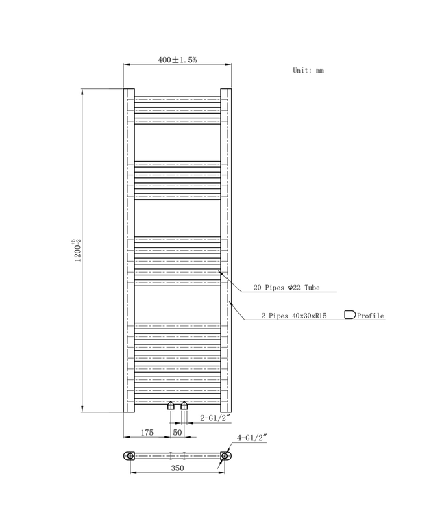 Belrad Bathroom Radiator 1800x500mm - Chrome - Middle connection - 575W
