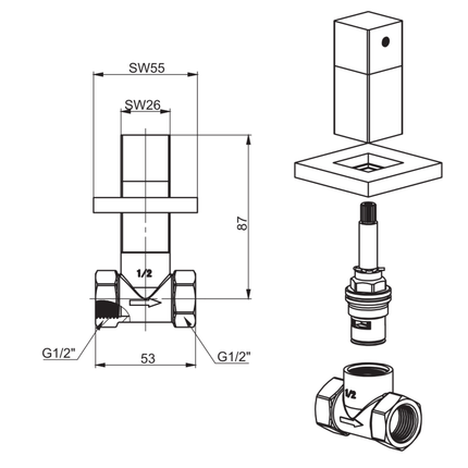 ALONI Quadro inbouw hoekstopkraan 1/2 x 1/2 – chroom