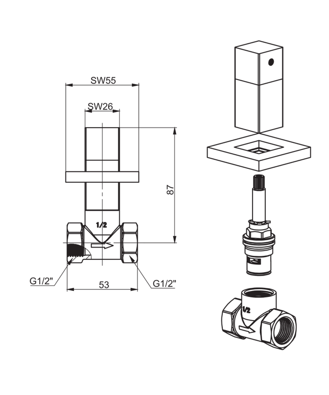 ALONI Quadro inbouw hoekstopkraan 1/2 x 1/2 – chroom