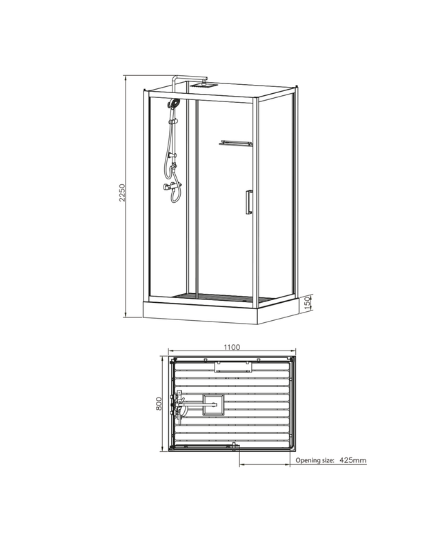 MARANI Complete Douchecabine met Schuifdeur – 120x90x225 cm – Mat Zwart – Grijs Rookglas – Omkeerbaar