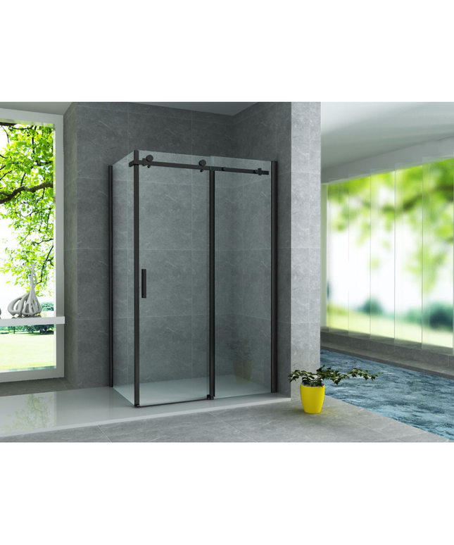 ALONI Douchecabine met Schuifdeur en Zijwand – 90x160x195 cm – Mat Zwart – Helder Glas – 8 mm Veiligheidsglas – Omkeerbaar