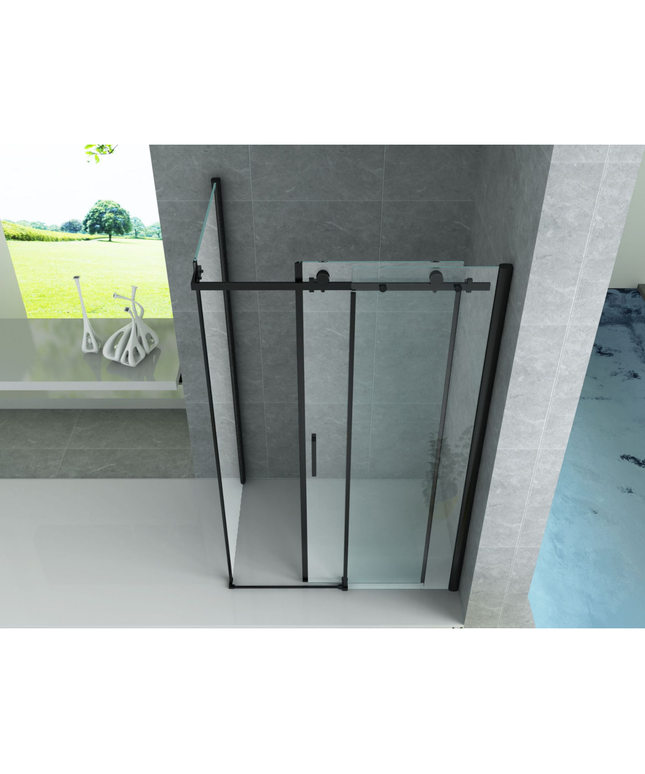 ALONI Douchecabine met Schuifdeur en Zijwand – 90x160x195 cm – Mat Zwart – Helder Glas – 8 mm Veiligheidsglas – Omkeerbaar
