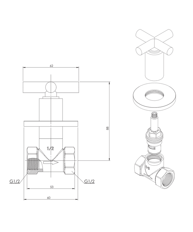 ALONI Cross inbouw hoekstopkraan 1/2 x 1/2 – chroom