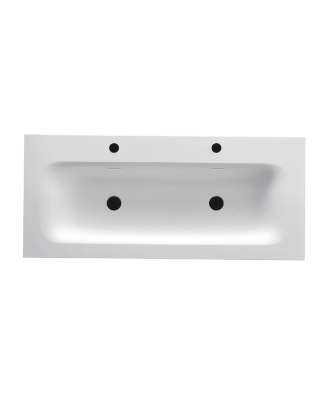 Wonda Round Slim wastafel – 120 cm – 1 wasbak – 2 kraangaten – kunstmarmer – mat wit