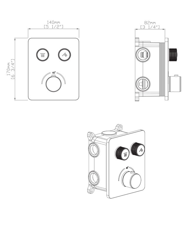 ALONI Stria douchemengkraan – 2-weg – thermostatisch – geborsteld RVS