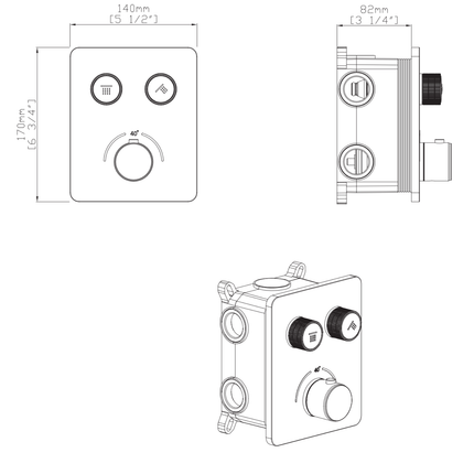 ALONI Stria douchemengkraan – 2-weg – thermostatisch – geborsteld goud