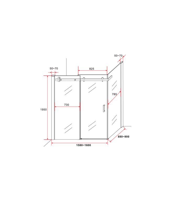 ALONI Douchecabine met Schuifdeur en Zijwand – 90x160x195 cm – Mat Zwart – Helder Glas – 8 mm Veiligheidsglas – Omkeerbaar