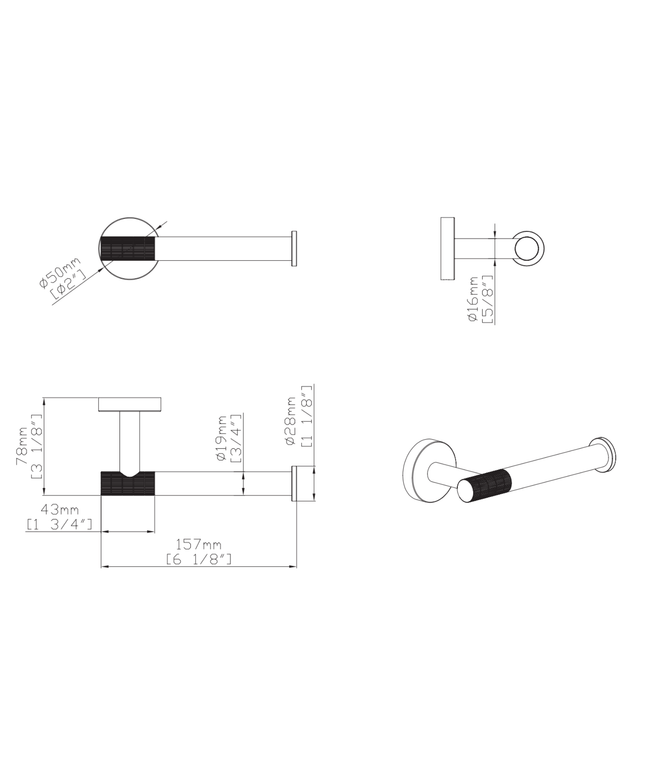 Aloni Stria toiletrolhouder met vaste arm – chroom