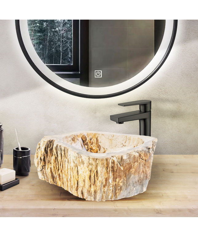 ALONI Waskom Fossiel Hout – 30-35x15 cm – Natuursteen