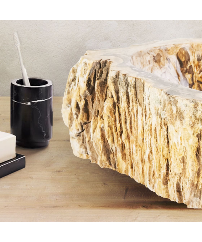 ALONI Waskom Fossiel Hout – 30-35x15 cm – Natuursteen