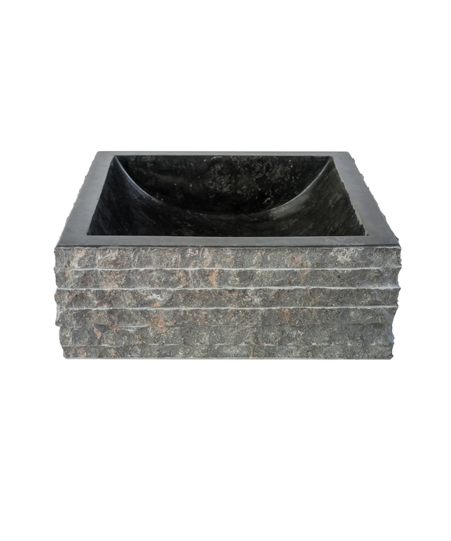 Vierkante Waskom Alur Kuipvormig – 40x40x15 cm – Zwart – Natuursteen