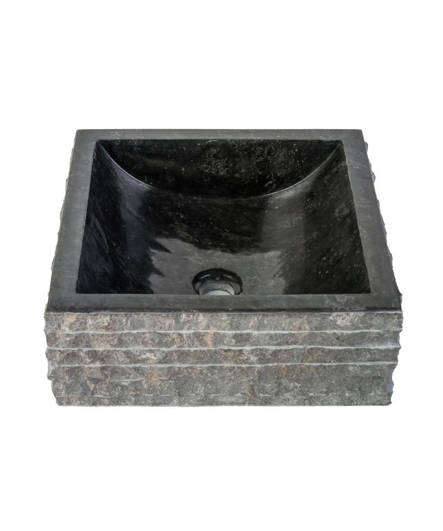 Vierkante Waskom Alur Kuipvormig – 40x40x15 cm – Zwart – Natuursteen