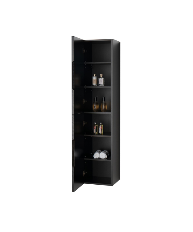 ALONI BEGONIA hoge badkamerkast – 35x160x35 cm – Zwart eiken – Greeploos & softclose – Omkeerbaar