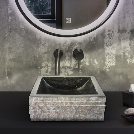 Vierkante Waskom Alur Kuipvormig – 40x40x15 cm – Zwart – Natuursteen