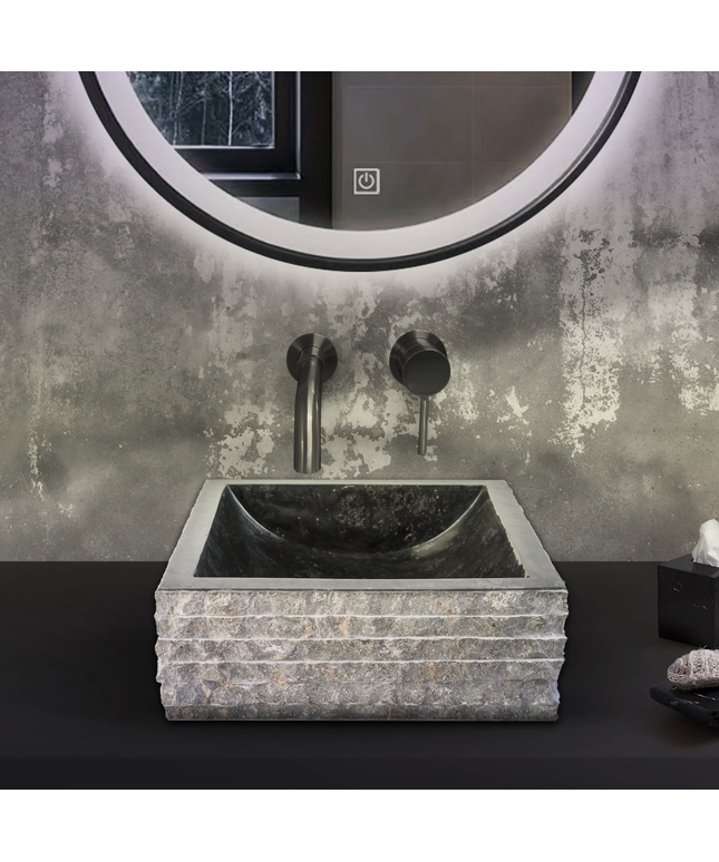 Vierkante Waskom Alur Kuipvormig – 40x40x15 cm – Zwart – Natuursteen