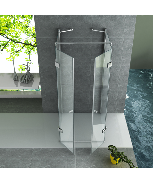 ALONI Douchecabine U-Opstelling met 2 Draaideuren en 2 Zijwanden – 90x90x195 cm – 8 mm Veiligheidsglas – Chroom – Helder Glas