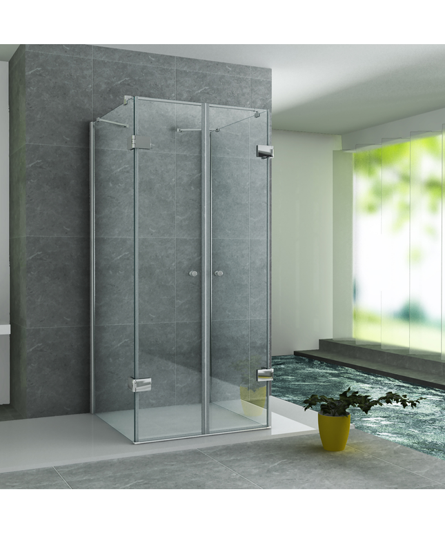 ALONI Douchecabine U-Opstelling met 2 Draaideuren en 2 Zijwanden – 90x90x195 cm – 8 mm Veiligheidsglas – Chroom – Helder Glas