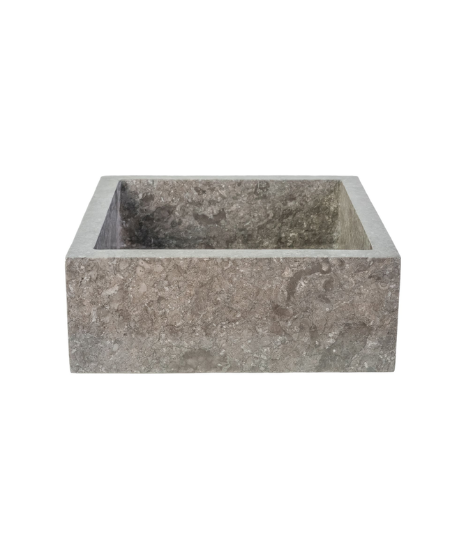 Vierkante Opbouw Waskom – Volledig Gepolijst – 40x40x15 cm – Grijs – Natuursteen