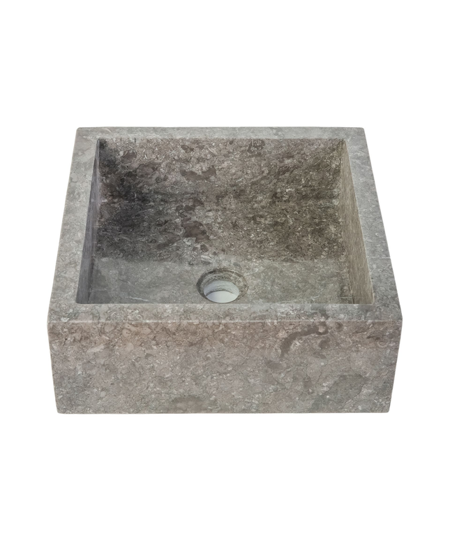 Vierkante Opbouw Waskom – Volledig Gepolijst – 40x40x15 cm – Grijs – Natuursteen