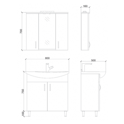 ALONI ALECO spiegelkast – 80 cm – Met verlichting