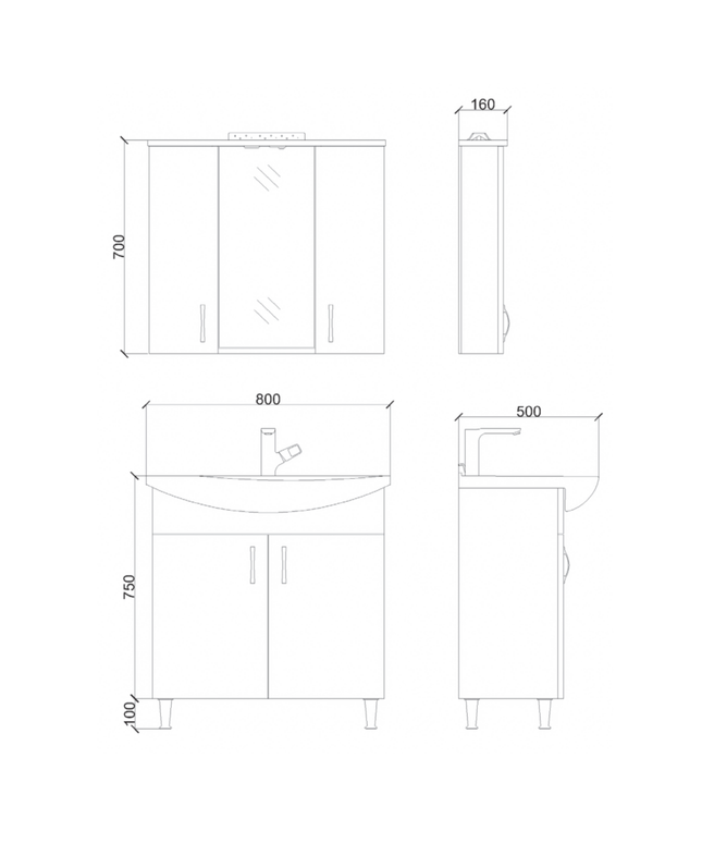 ALONI ALECO spiegelkast – 80 cm – Met verlichting
